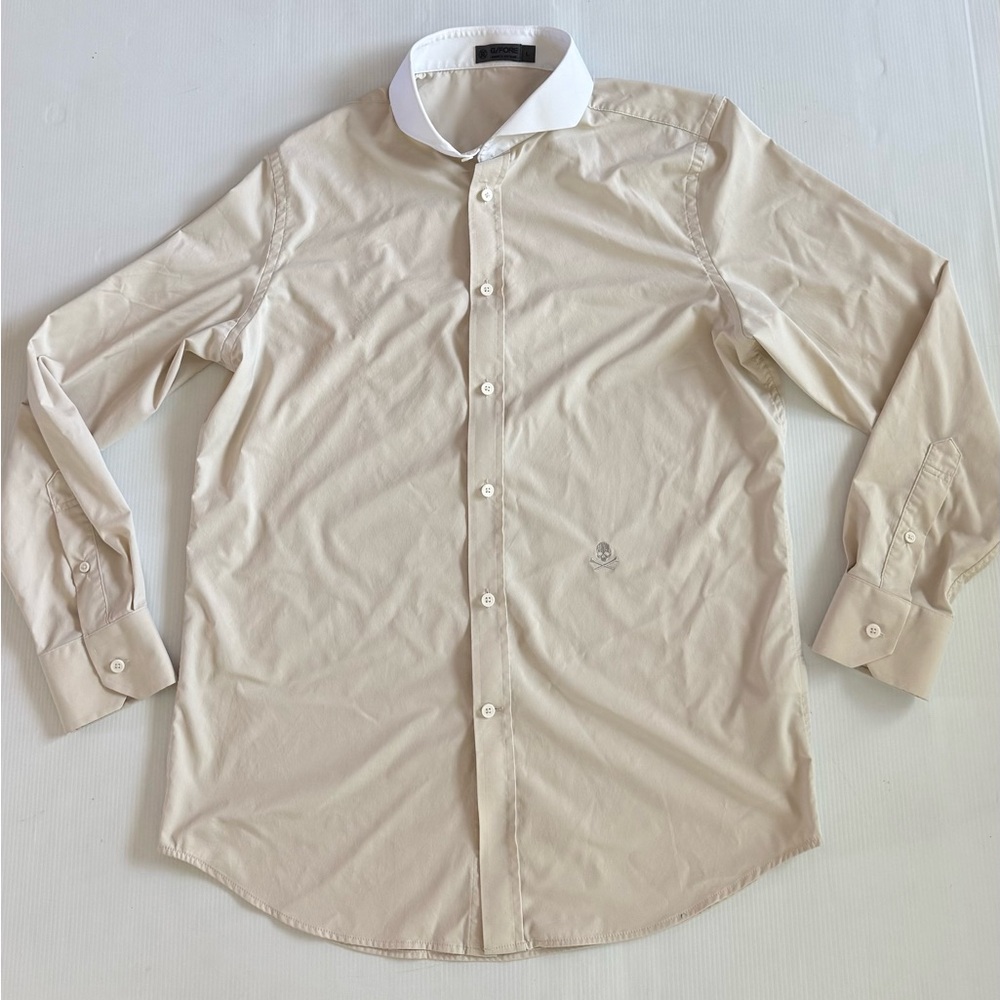 G/FORE Beige Dress Shirt with White Contrast Collar Size L